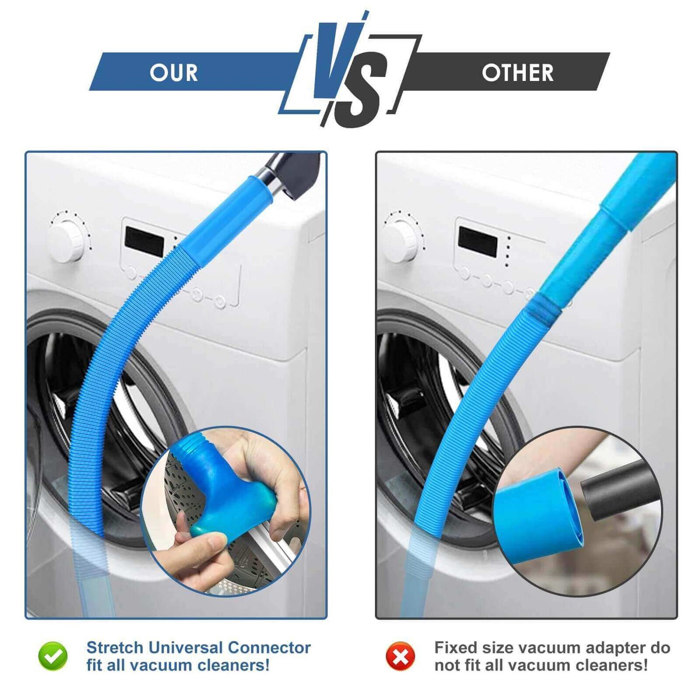 2-Piece Dryer Cleaning Kit, All-in-One Hose & Brush, Fits Any Vacuum Cleaner