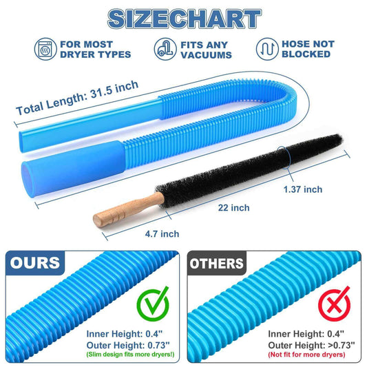 2-Piece Dryer Cleaning Kit, All-in-One Hose & Brush, Fits Any Vacuum Cleaner