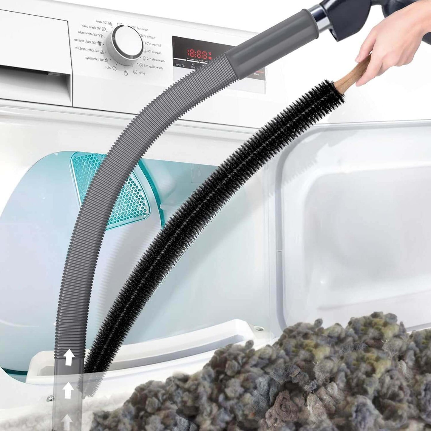 2-Piece Dryer Cleaning Kit, All-in-One Hose & Brush, Fits Any Vacuum Cleaner