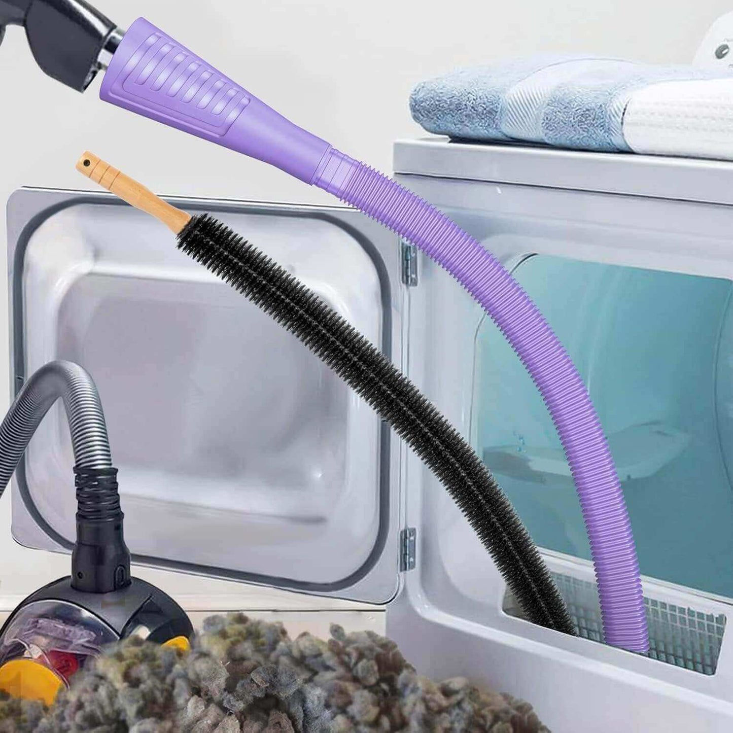 2-Piece Dryer Vent Cleaner Kit, Lint Brush + Detachable Hose & Adapter