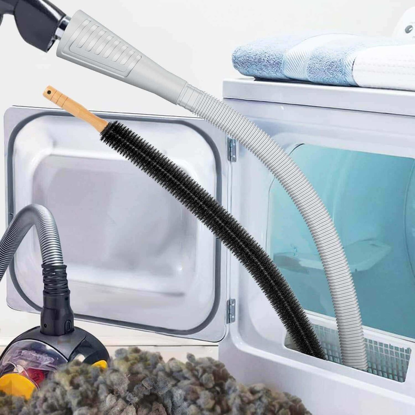 2-Piece Dryer Vent Cleaner Kit, Lint Brush + Detachable Hose & Adapter