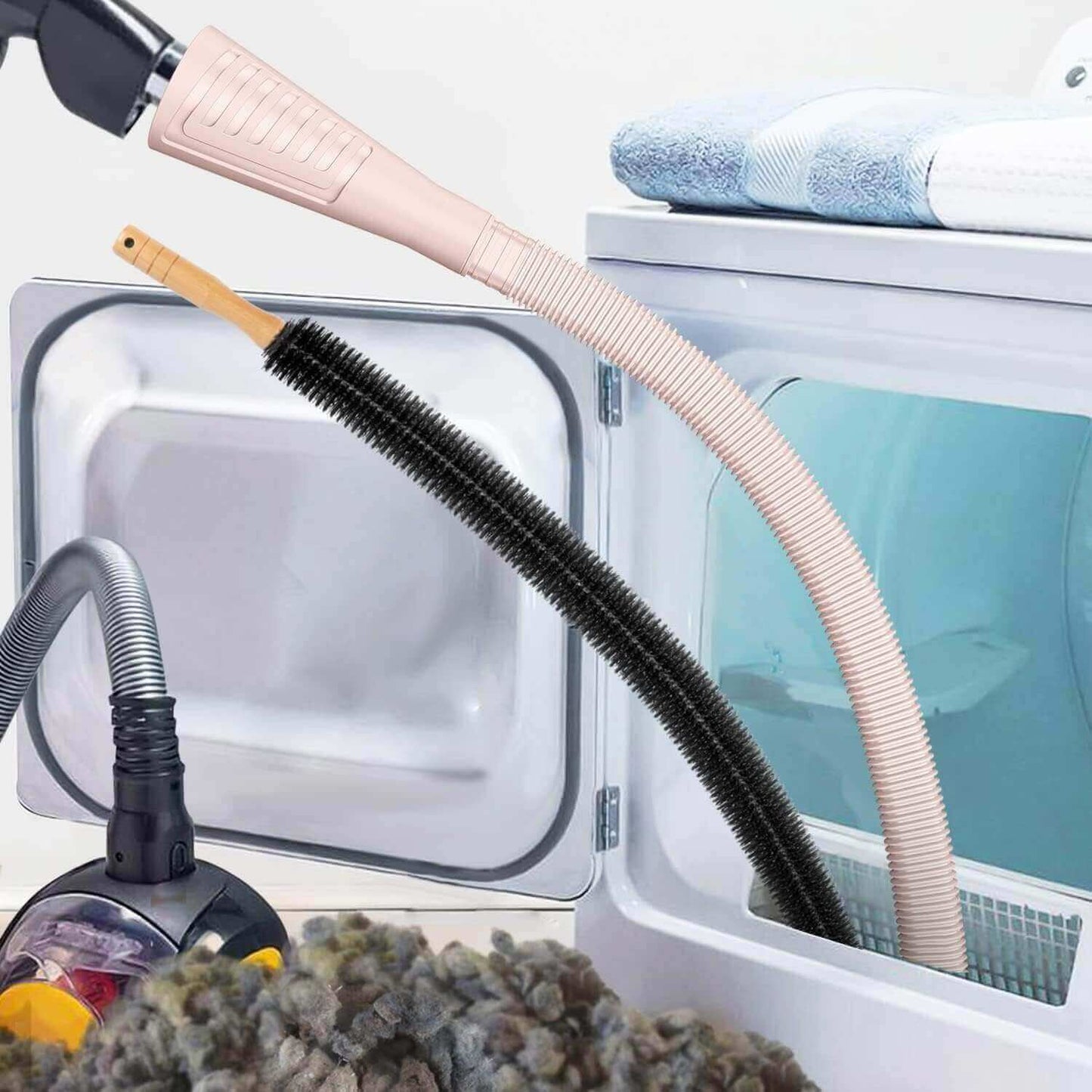 2-Piece Dryer Vent Cleaner Kit, Lint Brush + Detachable Hose & Adapter