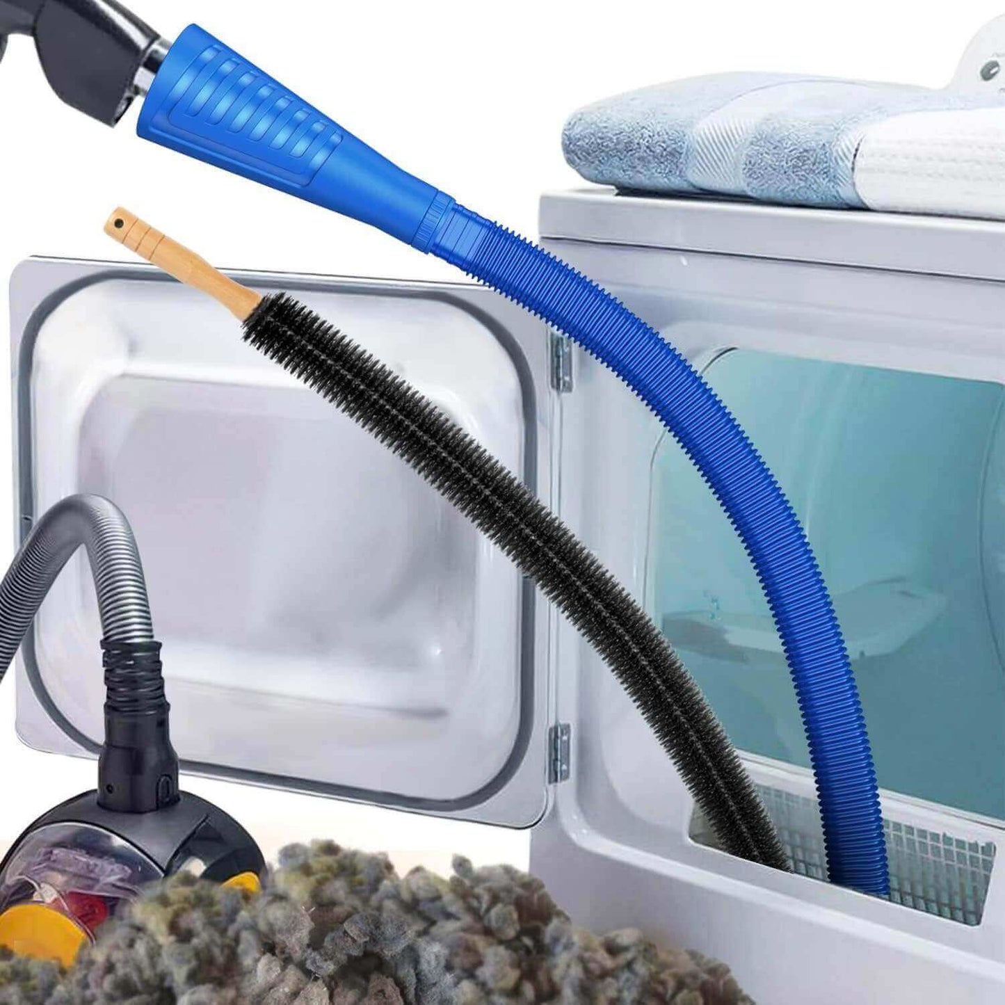 2-Piece Dryer Vent Cleaner Kit, Lint Brush + Detachable Hose & Adapter