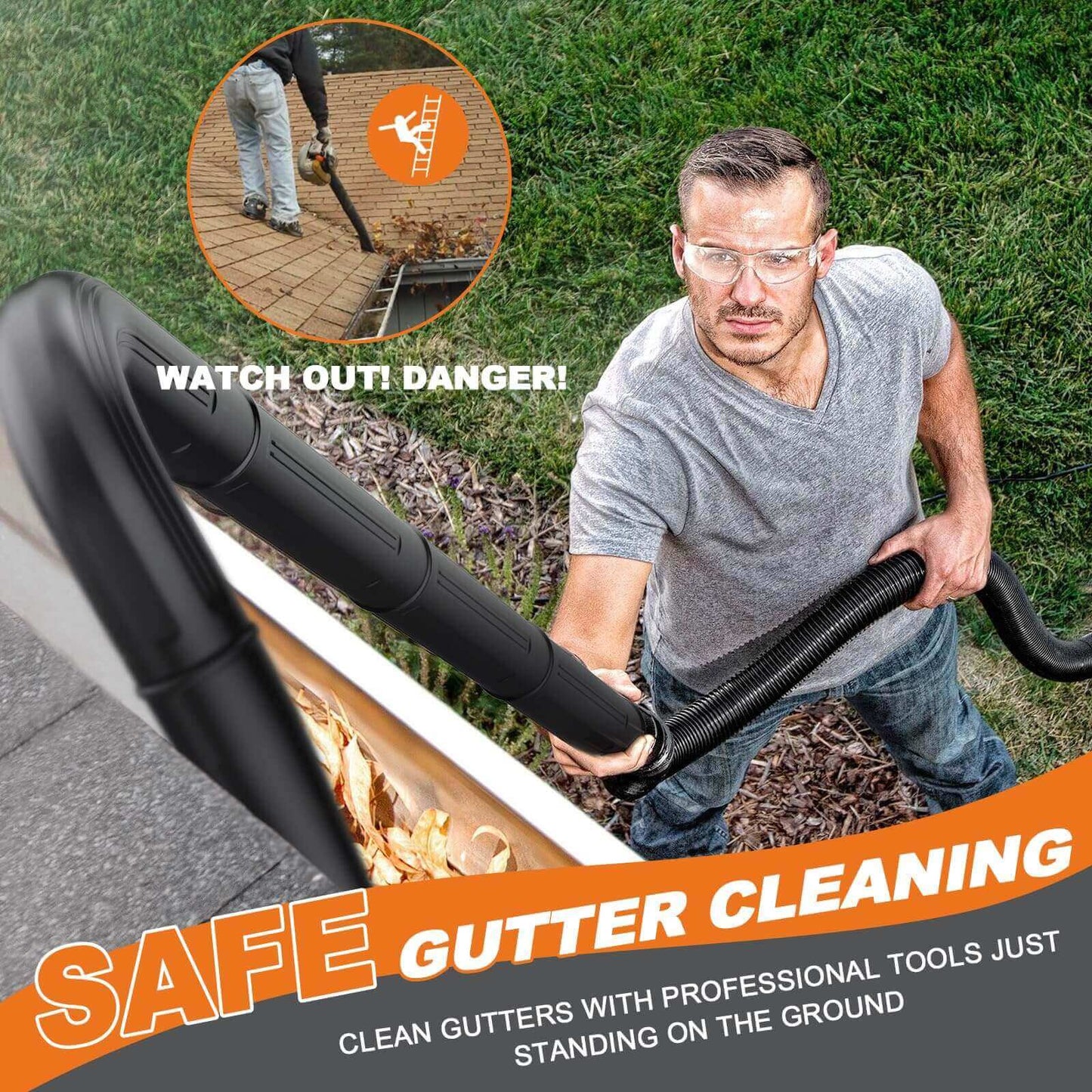 5-Piece Gutter Cleaning Kit with Leaf Vacuum & 3 Extension Wands