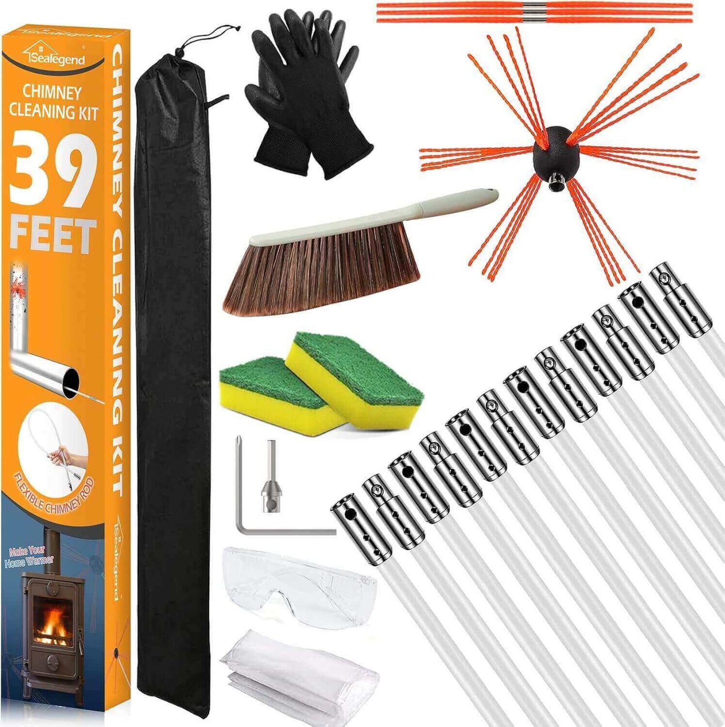 Chimney Sweep Brush Kit – Flexible Rotary Chimney Cleaning System with Nylon Rods