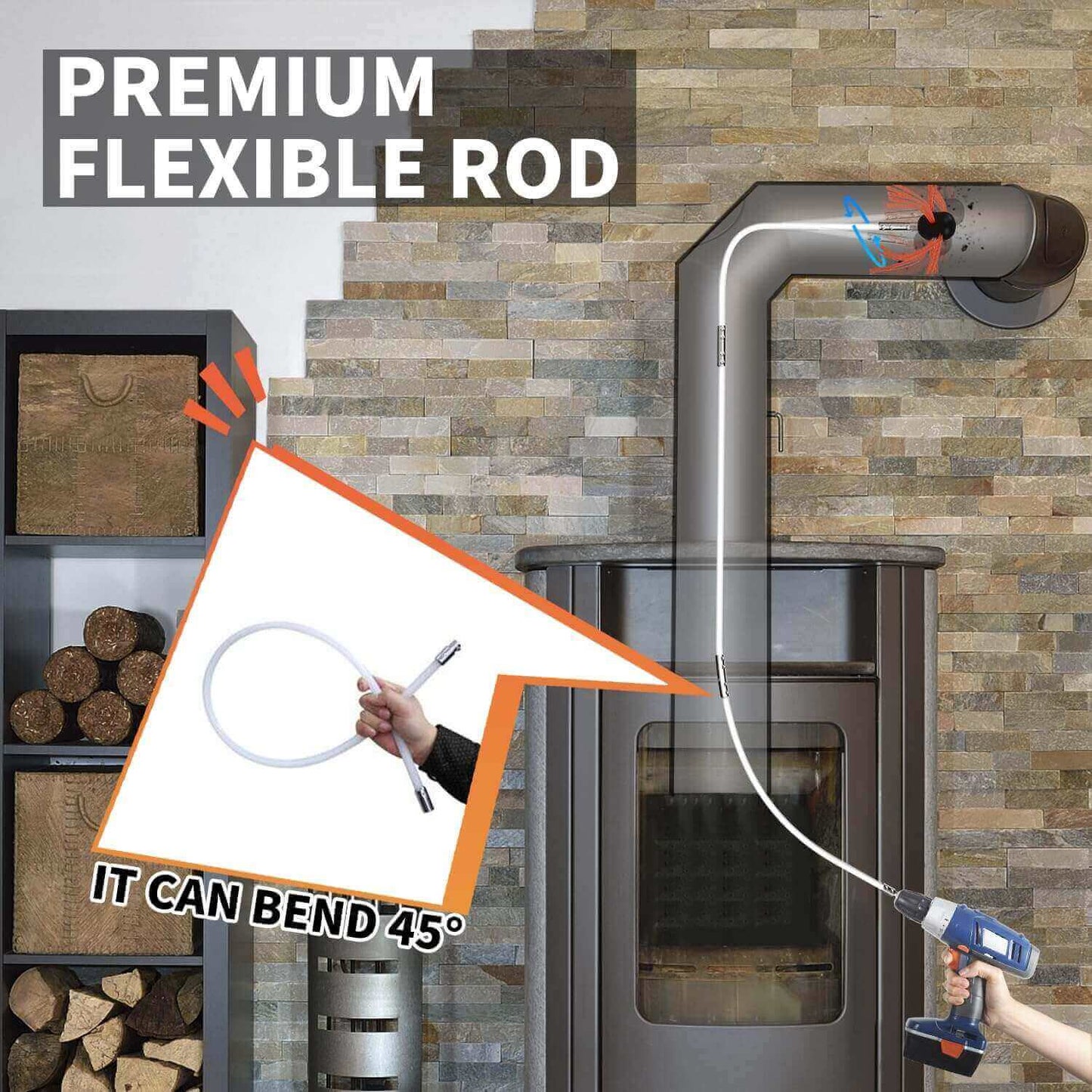 Chimney Sweep Brush Kit – Flexible Rotary Chimney Cleaning System with Nylon Rods