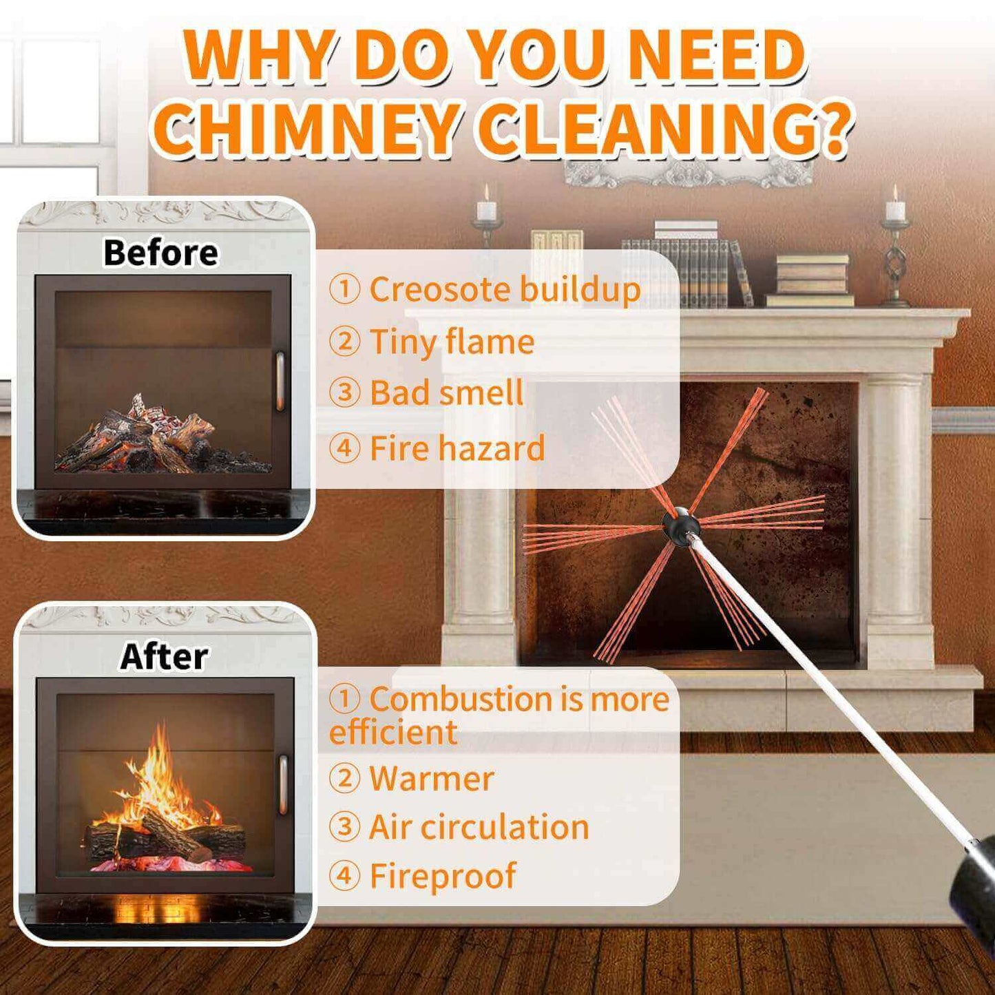 Chimney Sweep Brush Kit – Flexible Rotary Chimney Cleaning System with Nylon Rods