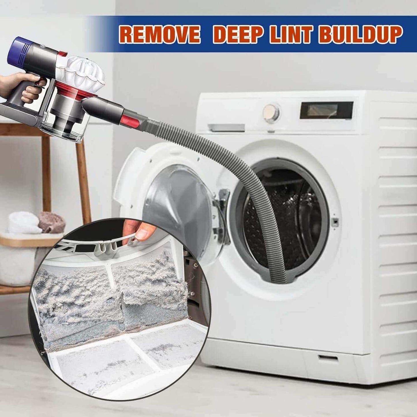 Dryer Vent Cleaner Attachment for Dyson V7–V15 Cordless, Flexible Lint Tool