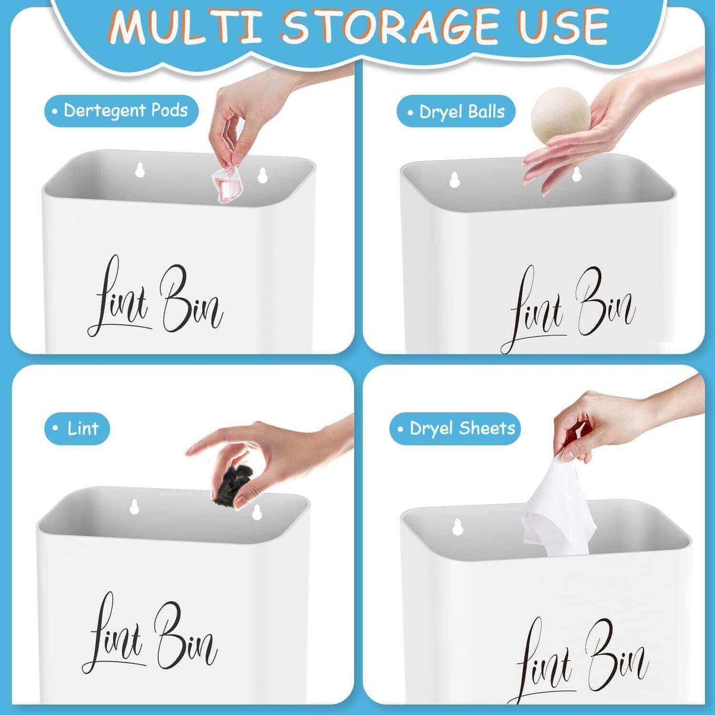 Magnetic Lint Bin with Dryer Lint Brush, Wall-Mounted, Space-Saving Laundry Trash Can