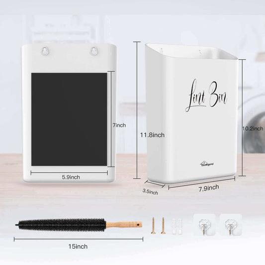 Magnetic Lint Bin with Dryer Lint Brush, Wall-Mounted, Space-Saving Laundry Trash Can