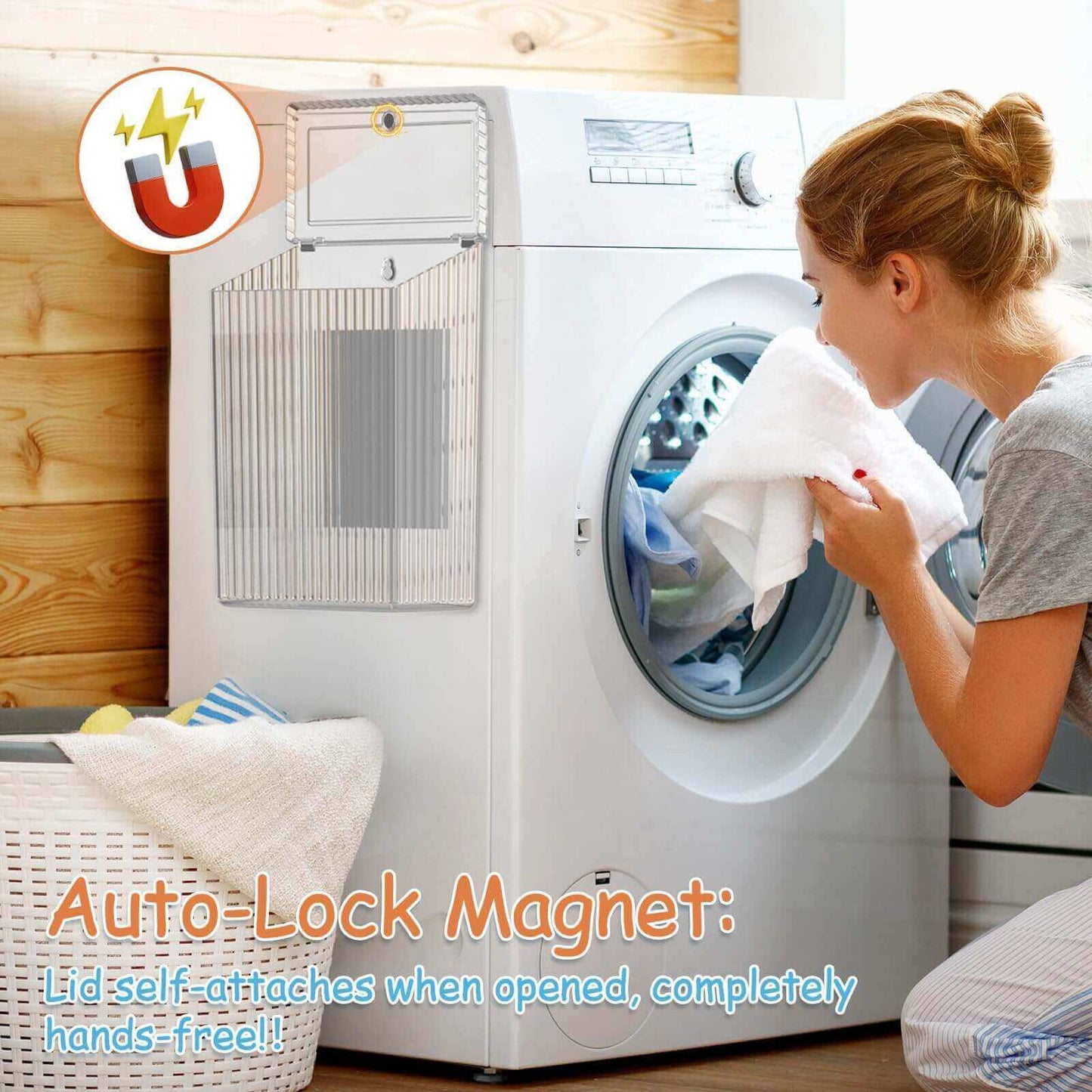 Magnetic Slim Trash Can with Lid, for Kitchen, Bathroom, Laundry Organization