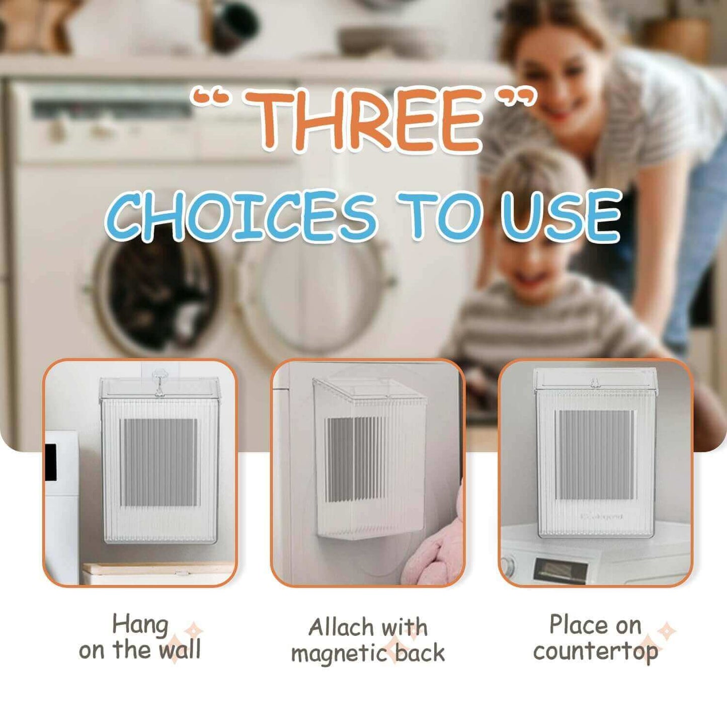 Magnetic Slim Trash Can with Lid, for Kitchen, Bathroom, Laundry Organization