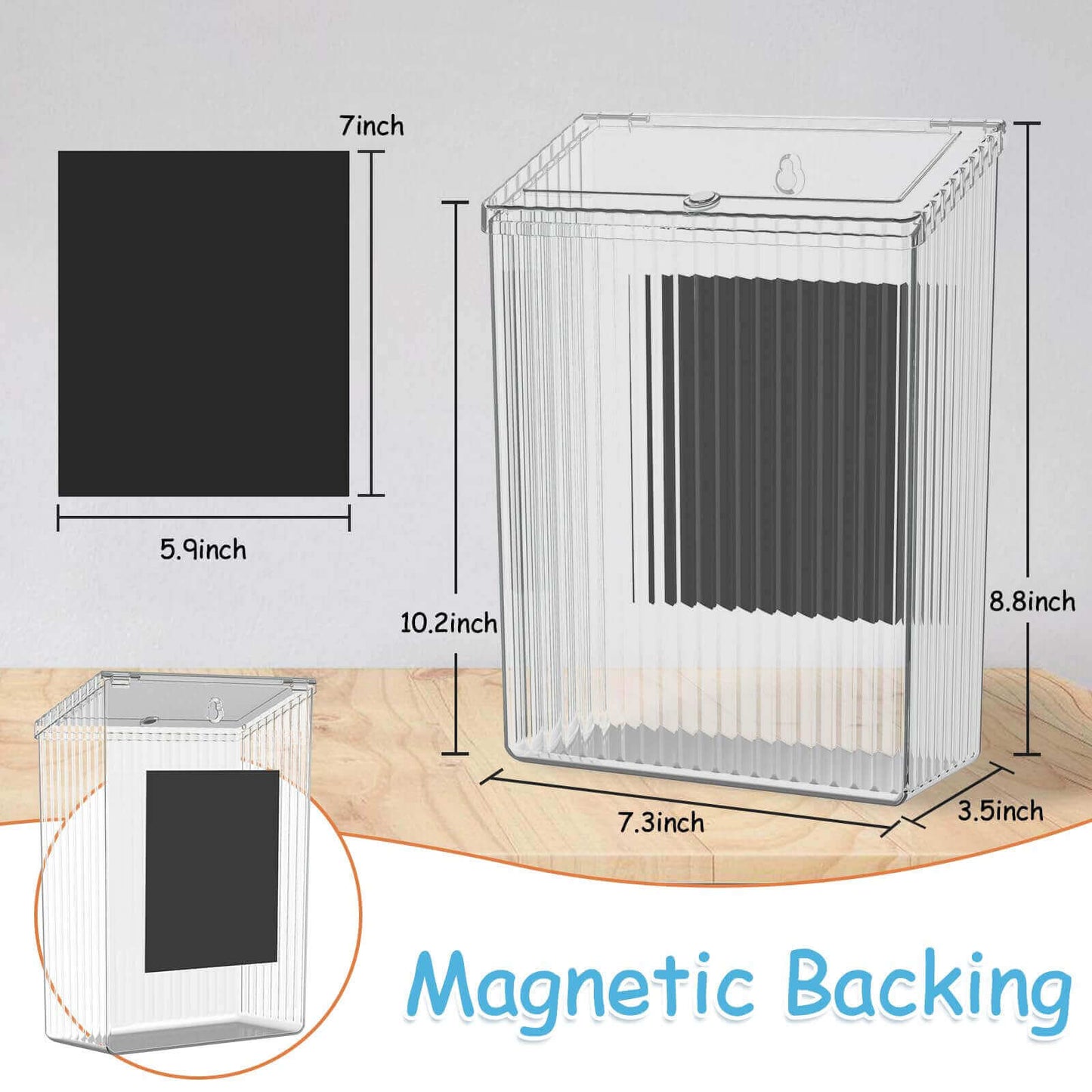 Magnetic Slim Trash Can with Lid, for Kitchen, Bathroom, Laundry Organization