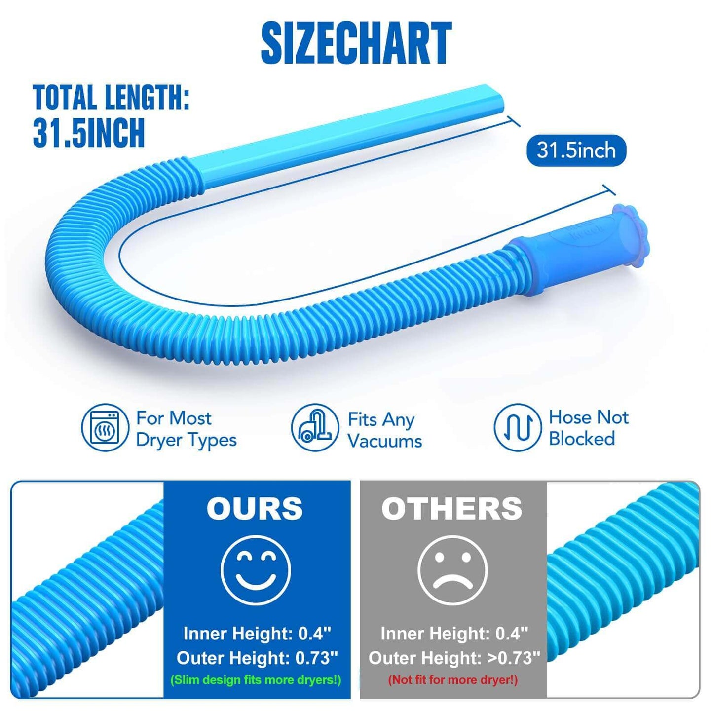Universal Dryer Vent Vacuum Hose, One-Piece Design, Fits All Vacuums