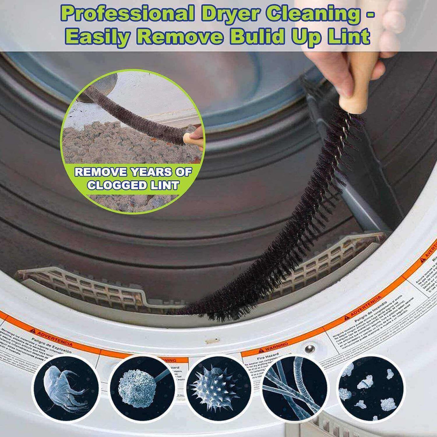 2-Piece Dryer Vent Cleaner Kit, Lint Brush + Detachable Hose & Adapter
