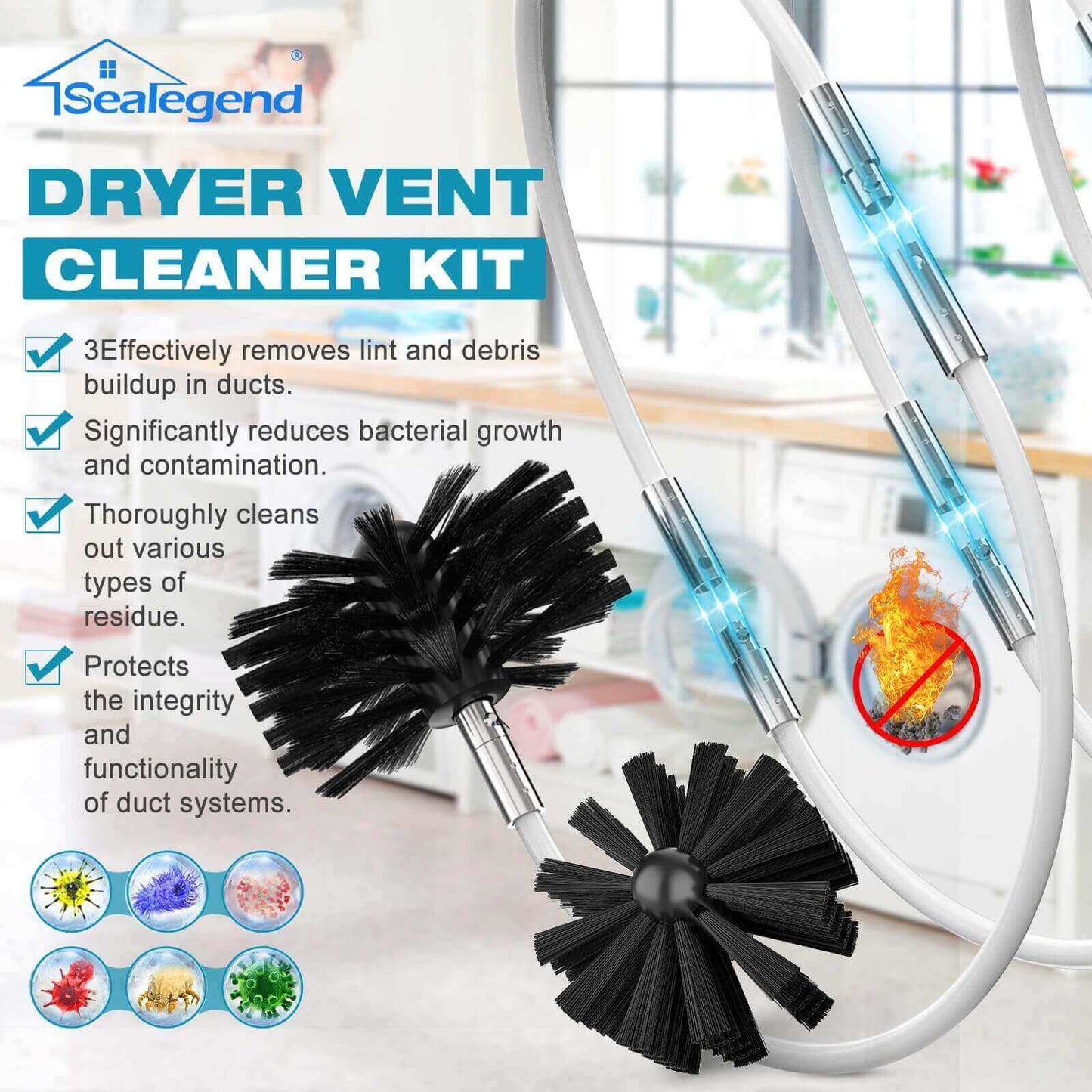 Dryer Vent Cleaning Kit with Lint Brush and Drill Adapter