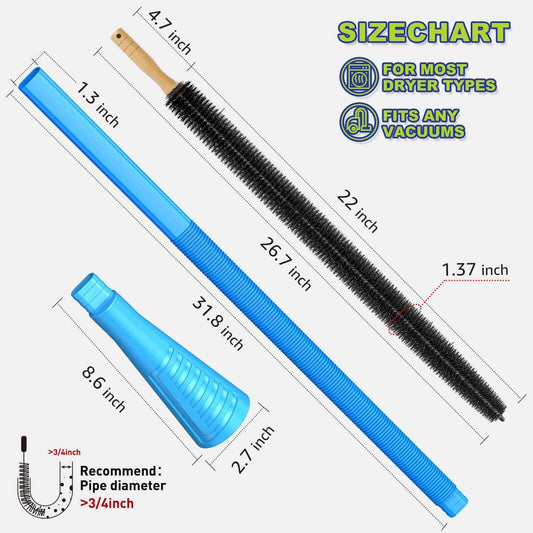 2-Piece Dryer Vent Cleaner Kit, Lint Brush + Detachable Hose & Adapter