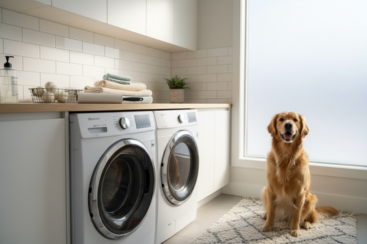 pet hair removal tools in laundry room