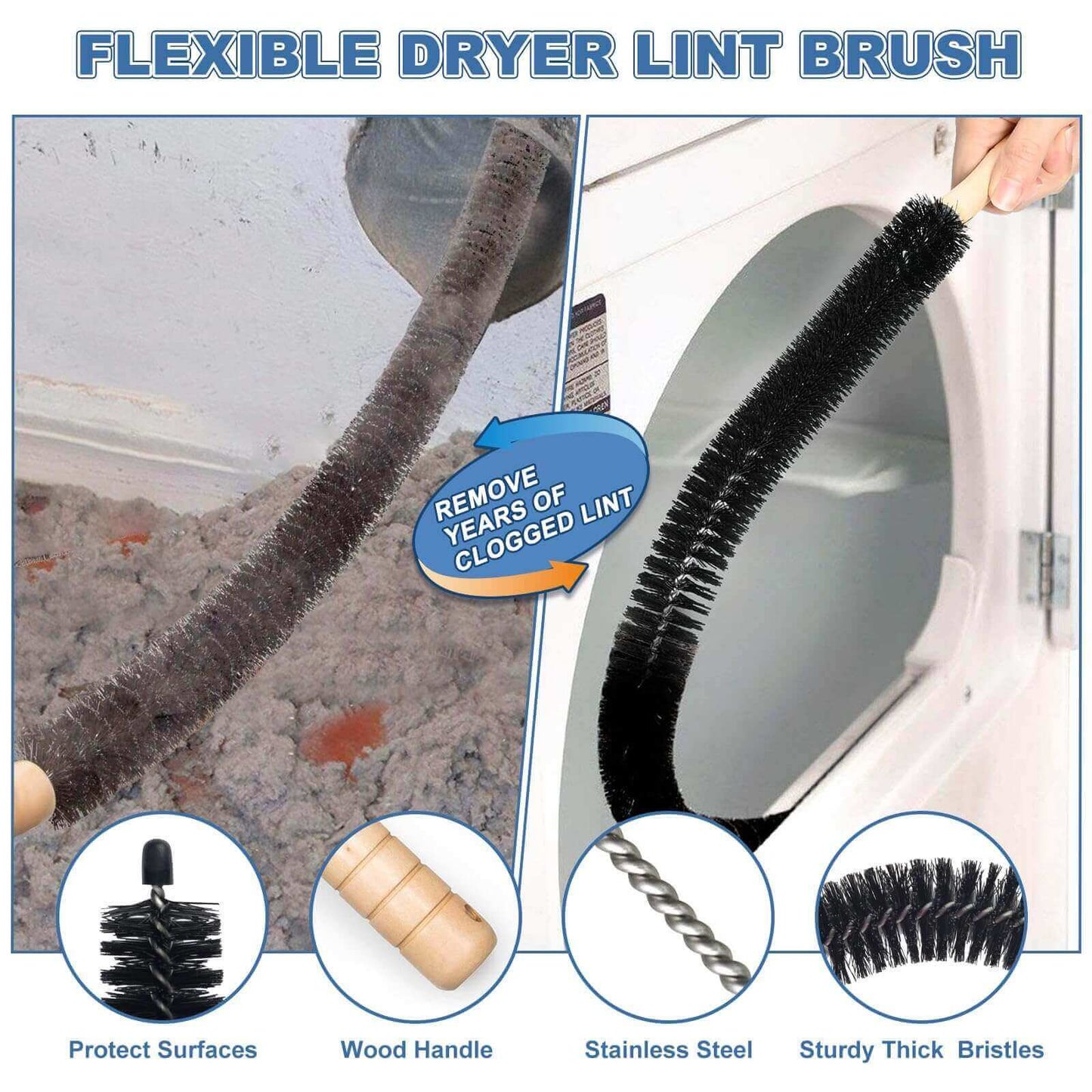 2-Piece Dryer Cleaning Kit, All-in-One Hose & Brush, Fits Any Vacuum Cleaner