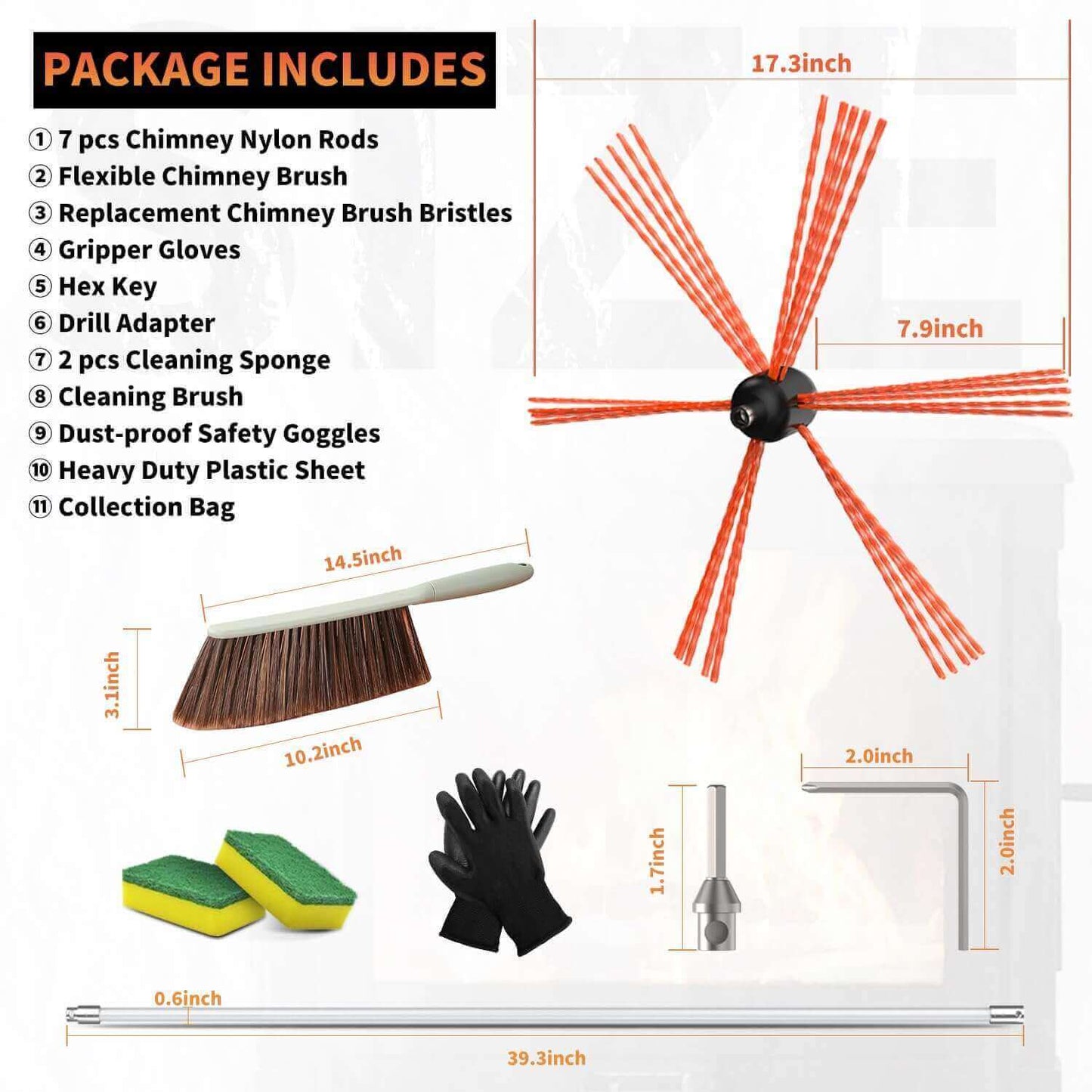 Chimney Sweep Brush Kit – Flexible Rotary Chimney Cleaning System with Nylon Rods