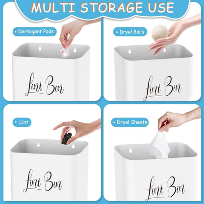 Magnetic Lint Bin with Dryer Lint Brush, Wall-Mounted, Space-Saving Laundry Trash Can