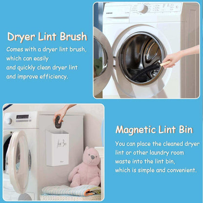 Magnetic Lint Bin with Dryer Lint Brush, Wall-Mounted, Space-Saving Laundry Trash Can