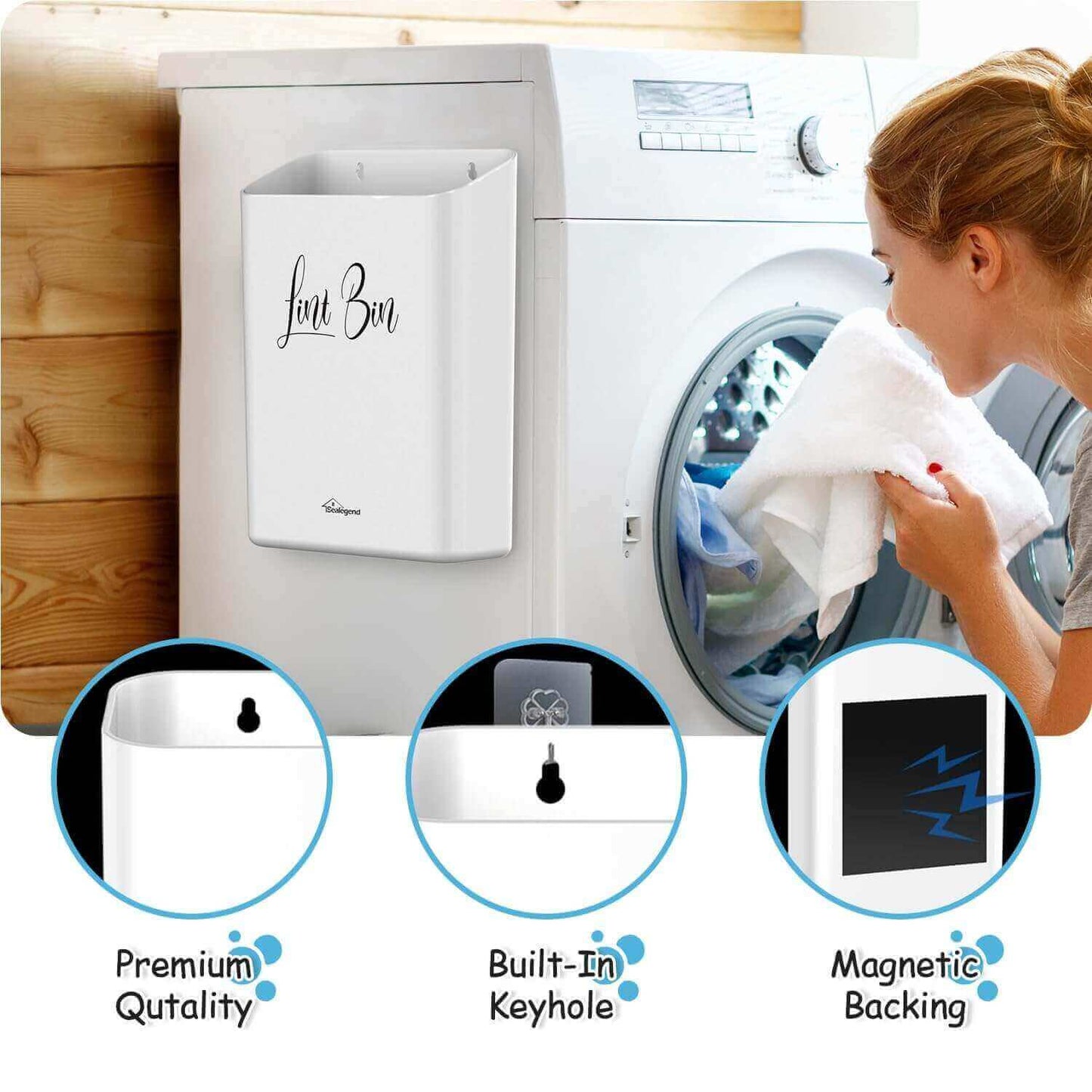 Magnetic Lint Bin with Dryer Lint Brush, Wall-Mounted, Space-Saving Laundry Trash Can