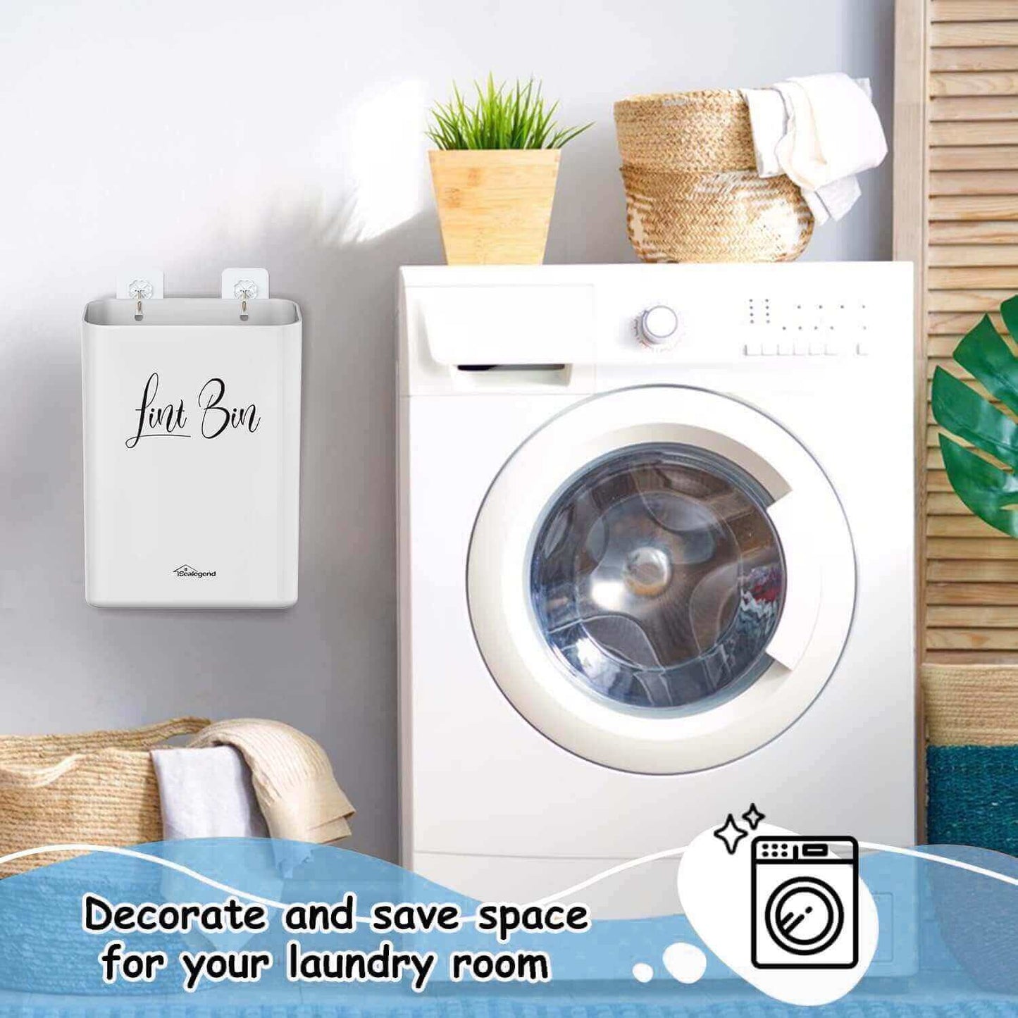 Magnetic Lint Bin with Dryer Lint Brush, Wall-Mounted, Space-Saving Laundry Trash Can