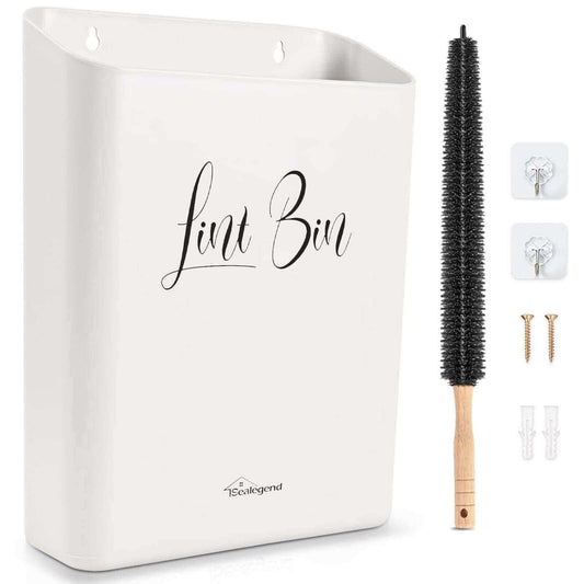 Magnetic Lint Bin with Dryer Lint Brush, Wall-Mounted, Space-Saving Laundry Trash Can