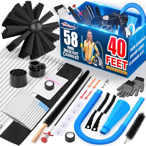58-Piece Dryer Vent Cleaning Kit with Lint Vacuum Attachment & Universal Adapters