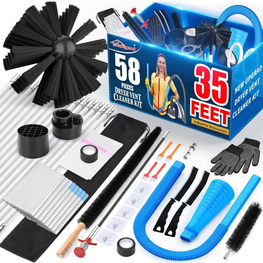 58-Piece Dryer Vent Cleaning Kit with Lint Vacuum Attachment & Universal Adapters