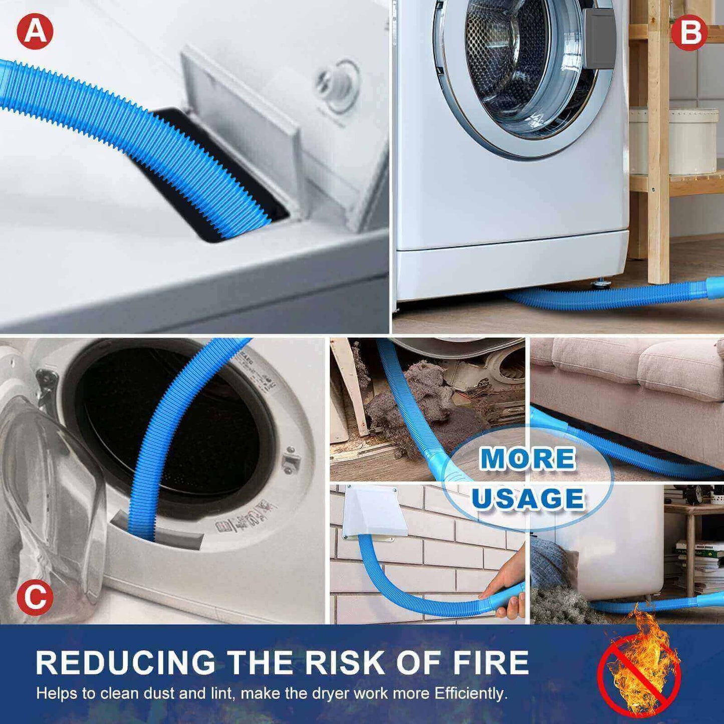 2-Piece Dryer Vent Cleaner Kit, Lint Brush + Detachable Hose & Adapter